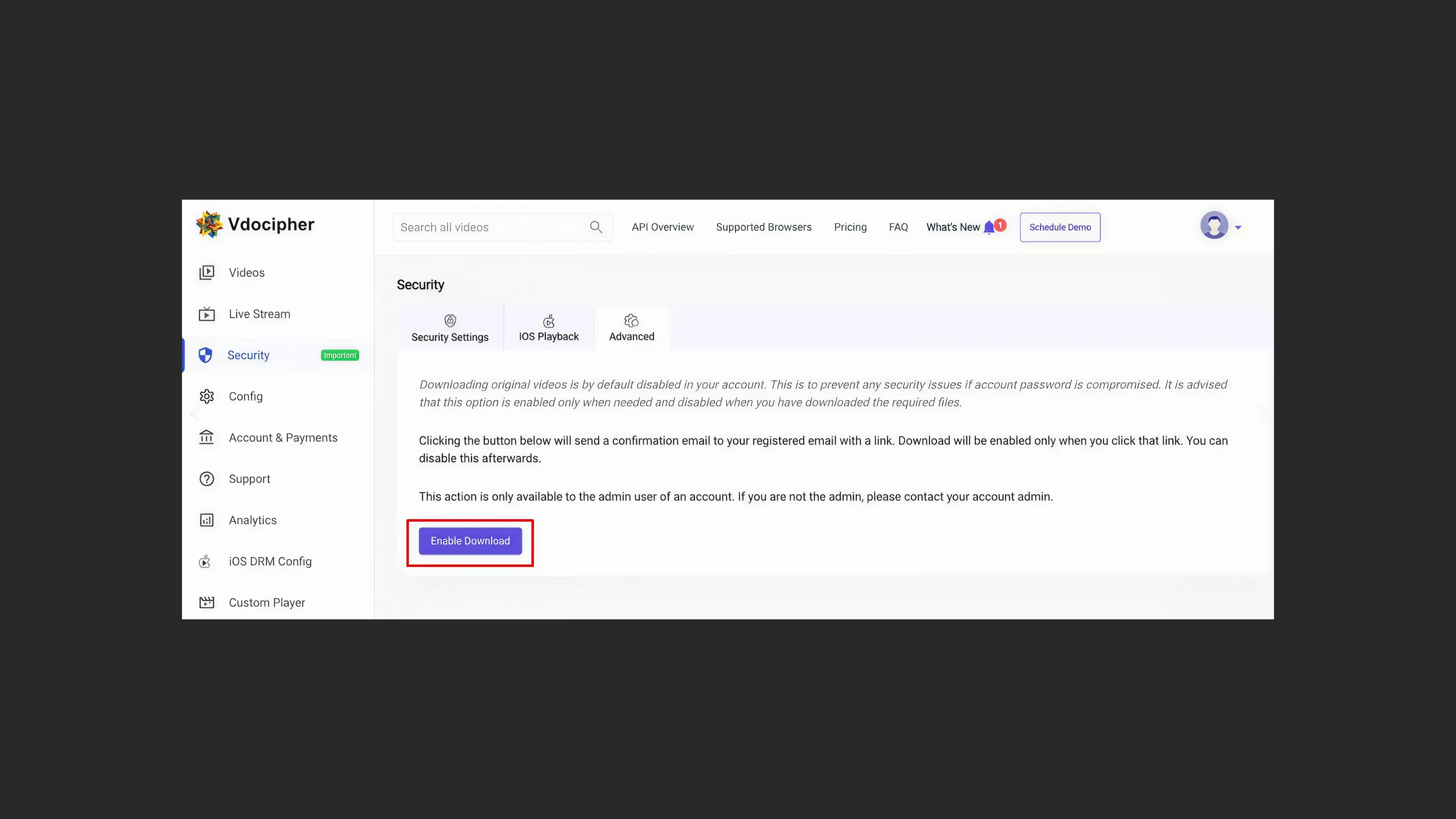 Включение скачивания оригинальных видео в VdoCipher